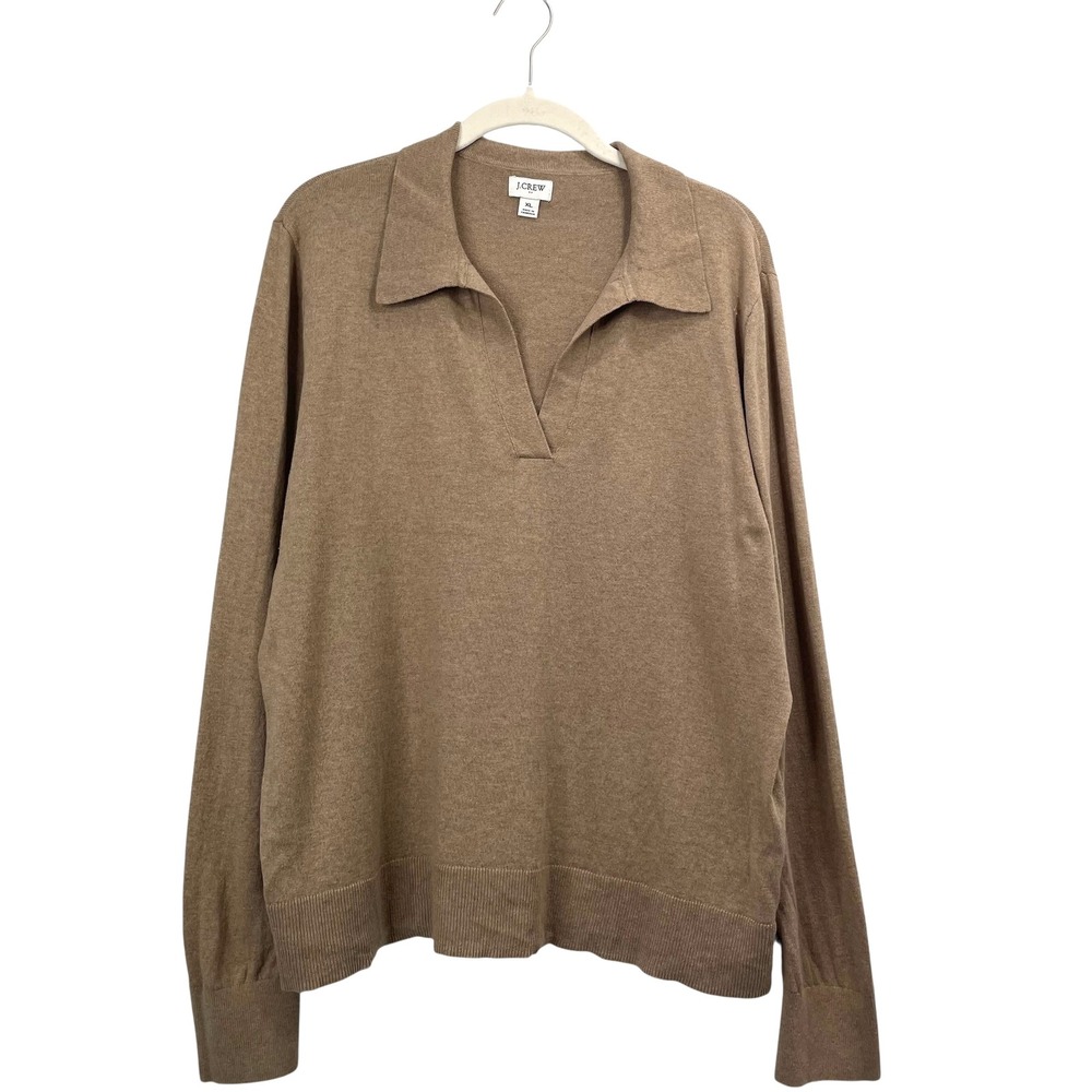 J. Crew cotton polo sweater top Size XL tan camel neutral preppy collar earthy - Picture 2 of 6